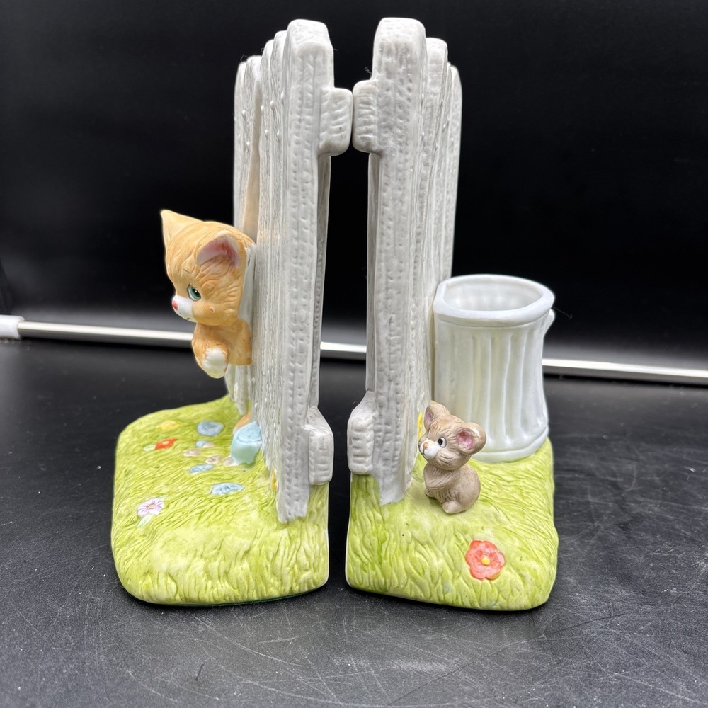 VTG Feline Feelings Collectibles 1986 Orange Cat & Mouse Pr. Ceramic Bookends - Picture 2 of 9